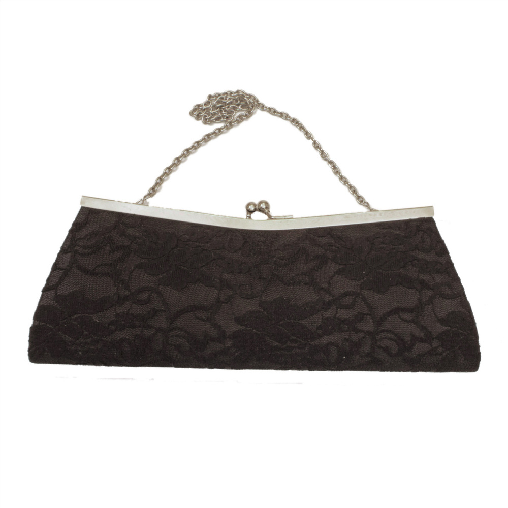 EUC Far Nine Black Lace Clutch Purse with Chain